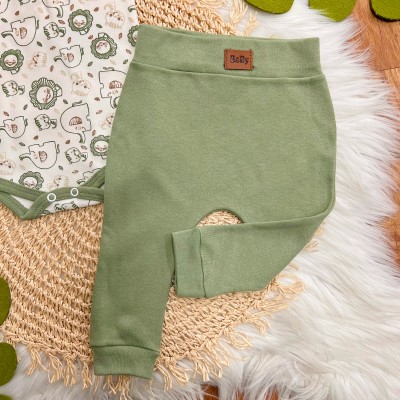 Conj. de Malha 3 peças - Leão Juba Colorida e Safari - Verde e Off White